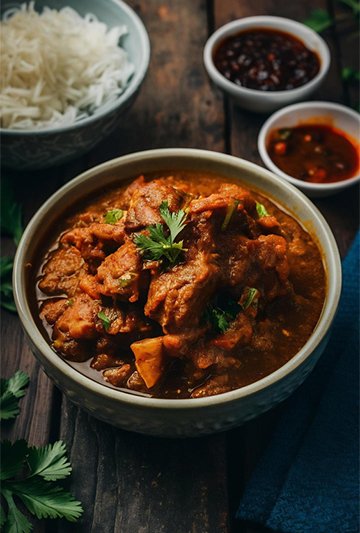 Slow-cooked Indian curry with rice